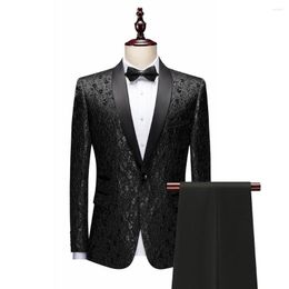 Men's Suits Slim Fit Dress Up Costume Homme Advanced Jacquard Fabric Wedding Blazer Masculino Solid Colour Pant Encounter Grooms Men Suit Set