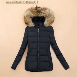 Women's Down Parkas Autumn Fe Jacket 2023 Hooded Winter Coat Fake Fur Collar Parkas Woman Plus size S-6XL Women Warm Outerwear Short Down Jacket L231102