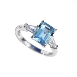 Cluster Rings Classic Princess Baguette Light Sapphire Full Diamond Couple Ring For Women Geometric Zirconia Engagement Gift Jewellery