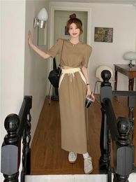 Work Dresses Syeazeam Women Skirts Suit Spring French Elegance Temperament Solid Casual Short T-shirt Simple Versatile Slim A-line Skirt