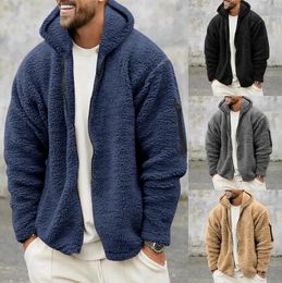 Mens Hoodies Sweatshirts Mens Fleece Hoodie Coats Autumn Winter Vintage Zip Hooded Jacket Solid Warm Sweatshirts Black Blue Tops 231102