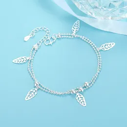 Link Bracelets VOQ Silver Color Fashion Simple Leaf Ladies Temperament All-match Round Bead Bracelet Jewelry