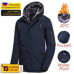 Mens Down Parkas Men Winter Long Casual Thick Fleece Hood Waterproof Jacket Coat Outwear Vintage Pockets Parka 60 Plus Size 231101