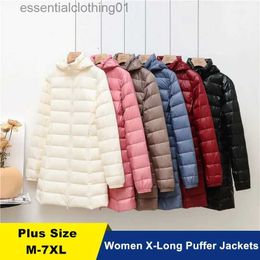 Women's Down Parkas Women's Long Puffer Jackets New Winter 90% White Duck Down Warm Hat Detachable Fe Ultra Lightweight Packable Down Coats L231102