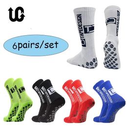 Sports Socks 6Pairs/Lot ANTI SLIP Tapedesign Football Socks Mid Calf Non-Slip Soccer Sport Cycling Sports Mens Sock EU38-45 231102