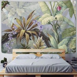 Tapestries Tropical Plant Print Tapestry Wall Hanging Home Living Room Bedroom Fabric Painting Background Decoration