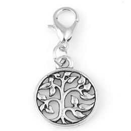 20pcs lot Family Tree Of Life Plates Dangle Charms Pendant With Lobster Clasp For Glass Floating Locket Jewelrys2560