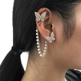Dangle Earrings Temperament Lady One-piece Ear Clip Bone Asymmetric Pearl Butterfly Sweet Aesthetic Korean Classic Geometric