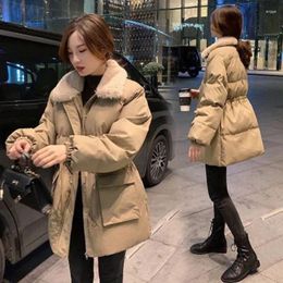 Women's Down 2023 Winter Cotton Padded Coat Women Korean Fashion Turn-Down Collar Slim Jacket Elegant Solid Warm Outwear Female CX2367