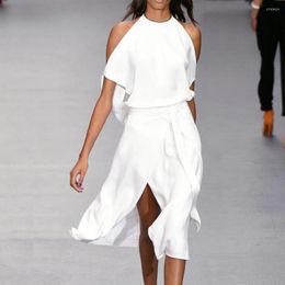 Casual Dresses White Color Summer Long Dress Halter Simple Elegant Women Off Shoulder Loose For Work Office Lady