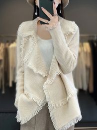 Women's Sweater's Clothing Tassel Coat 100 Merino Wool Suit Collar Cardigan 2023 Autumn Winter Small Fragrance Top Fashion Korean 231101