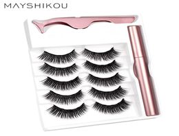 MAYSHIKOU 3D 5Pairs Magnetic Eyelashes With Eyeliner Applicator Clip Mix NaturalThick Style Extension False lashes Set7136427