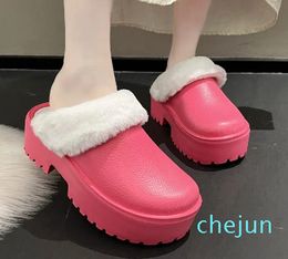 Women Slippers Waterproof Fur Cotton Cover Velvet Insole Fluff Warm Shoes