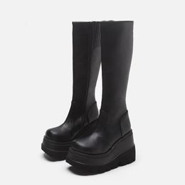 Boots Women Knee High Boots Women's Zip Leather Buckle High Boots Woman Low Heels Ladies Buckle Belt Female Shoes Gothic Shoes 231102