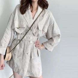 Women's Wool Blends Spring Korean Version Cotton Linen Sacka Jacket Women's Thin Casual Loose Linen Jacket Blazer 231101