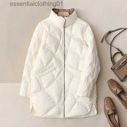 Women's Down Parkas 2023 Winter New Fashion Stand Collar X-Long Women Down Jackets Fe Casual Loose Ultra Lightweigh White Duck Down Warm Coat L231102