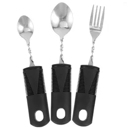 Dinnerware Sets 3 Pcs Bendable Cutlery Tableware Elderly Adaptive Spoon Fork Built Utensils Adults The Stainless Flatware Parkinsons Meal