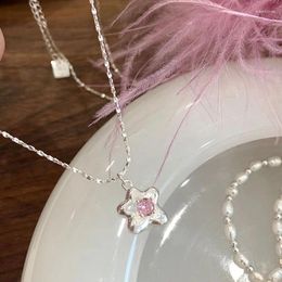 Pendant Necklaces Fashion Pink Zircon Star Women Exquisite Light Luxury Senior Sense Temperament Necklace Party Jewelry Gift