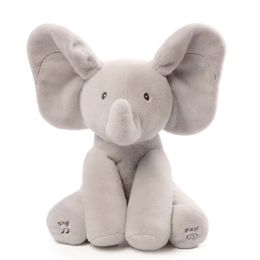Plush Dolls Hide And Seek Elephant Baby Animal Plush Toy Ears Move Electric Music Toy Play Games Talking Singing Dolls for Toddlers Gift 230331