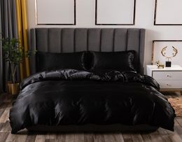 Luxury Bedding Set King Size Black Satin Silk Comforter Bed Home Textile Queen Size Duvet Cover CY2005198961900