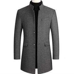 Men's Wool Blends Autumn Winter Oversized Woolen Blend Coat Male Long Windbreaker Jacket Cotton Thick Warm Men Gray Mens Overcoat 3xL 4xL 231102