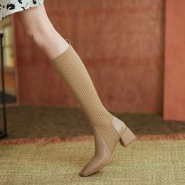 Boots Comemore Sock Boot Winter Knee High Knitting Warm Heels Weave Casual Designer y Motorcycle Botas 231101