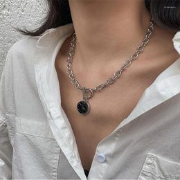 Pendant Necklaces Flashbuy Selling Natural Black Stone Necklace For Women Men Silver Colour Thick Chain Choker Fashion Jewellery