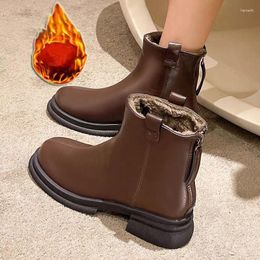 Boots Women Winter Plush Padded Mid Heeld Snow Boot Vintage Thicken Sole Fashion Short