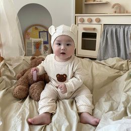 Jumpsuits 2023 Autumn Baby Cartoon Romper Hat Born Clothes Infant Boys Bear Jumpsuit Cute Little Girls Cotton 0-24M