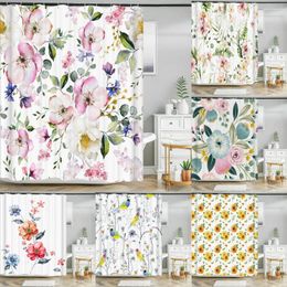 Shower Curtains 3D Colorful Flowers Leaves Birds Printing Bathroom Waterproof Curtain With Hooks Home Decoration Polyester Bath