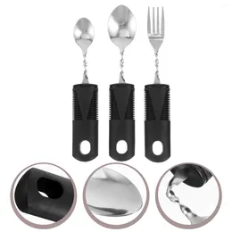 Dinnerware Sets 3 Pcs Bendable Cutlery Utensils Adults Stainless Steel Flatware Spoon The Elderly Tableware Rubber Portable Forks Spoons