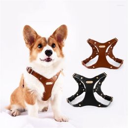 Dog Collars & Leashes Dog Collars Leather Harness With Metal Buckle Breathable Adjustable Vest Harnesses For Small Medium Dogs Outdoor Dh9Ru