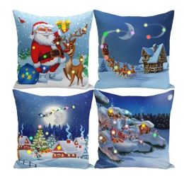 New Santa Claus Pillow Cases Christmas Decoration LED Christmas lights Cushion Cover For Home Cotton Linen Pillow Cover 1102