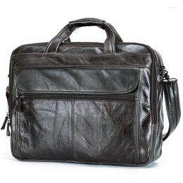 Briefcases Executive Briefcase Bag For Men Office Cowhide Handbags Luxury Designer Business Fashion Retro Genuine Leather Shoulder