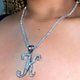 Chains Iced Out Rhinestones Cursive Initials Pendant Necklace For Women Bling Letter Name Tennis Choker Necklaces Punk Jewellery Gift