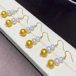Dangle Earrings White Gold Tower Shaped Natural Freshwater Pearl 18K Lucky Beautiful Hook Halloween Party Easter Ear Stud Jewelry Gift