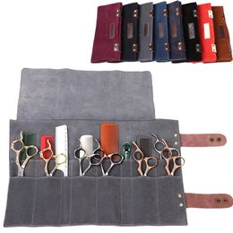 Hair Salon Leather Salon Barber Pure Colour Roll Up Scissor Shear Holder Pouch Case Bag Hairdresser Handbag 231102