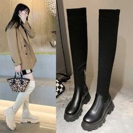 35-43 Size Large Women's Shoes Fat Foot Autumn/Winter Knee Length Boots Women's Korean Edition Red Elastic Slim Boots