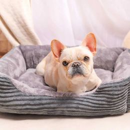 Corduroy Rectangle Big Dog Bed Kennel Puppy Sofa Cat Bed Pet House Winter Warm Plush Beds Cushion for Small Breeds Dogs 211009