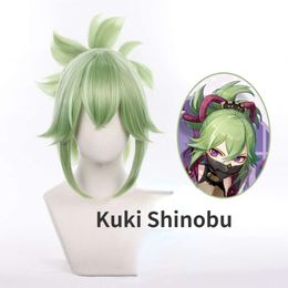 Kuki Shinobu Cosplay Game Genshin Impact Light Green Short with Bangs Highlights Heat Resistant Party Wigs+free Wig Cap cosplay