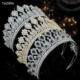 Headbands Luxury CZ Tiaras Tall Crown Wedding Accessories Women Zircon Hair Jewellery Queen Princess Party Champagne Headdress Birthday Gift 231102
