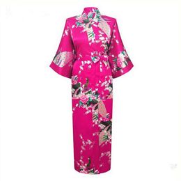 Whole- Pink Japanese Flower Kimono Dress Gown Sexy Lingerie Bathrobe Long Sleepwear Sauna Costume Wedding Robe Plus Size N229K