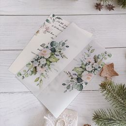 Greeting Cards 50pcs/lot Transparent Watercolour Floral Greenery Wedding Invitation Card Cover Semi Vellum Paper Invites Jacket Wrap 231102