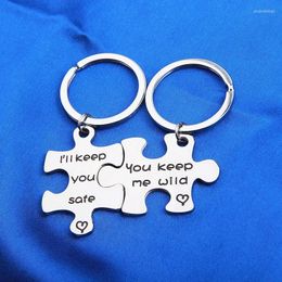 Keychains Jigsaw Puzzles Couple Keychain Lettering I'll Keep You Safe For Women Men Lovers Stainless Steel Jewellery