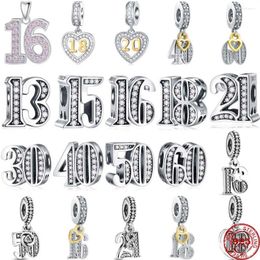 Loose Gemstones 925 Sterling Silver Birthday Celebration Numbers Charm Pendant Fit Original Bead Bracelet Fashion DIY Woman Jewellery