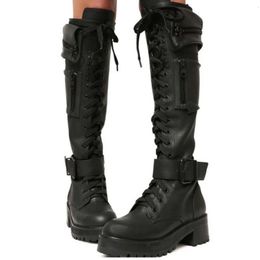 Boots Knee High Boot Cool Goth Zipper Design Pocket Lace Up y Heel Quality Shoes Woman Fashion Popualr Big Size 48 231101