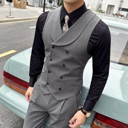 Men's Vests High Quality Autumn Double Breasted Suit Vest Men Business Formal Sleeveless Slim Fit Wedding Groom Banquet Party Waistcoat