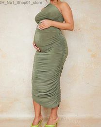 Maternity Dresses Maternity Dresses For Photo Shoot Square Neck Ruched Strech Halter Asymmtric Midi Dress Women Baby Shower Gown for Photography Q231102