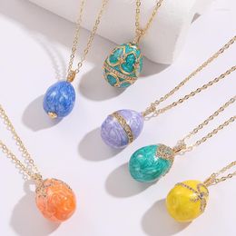 Pendant Necklaces Easter Day Painted Eggshell Necklace For Women Zircon Inlay Egg Hollow Luxury Jewelry Female Clavicle Chain Gifts