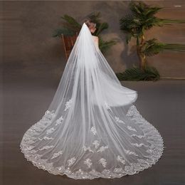Bridal Veils NZUK Long Lace Decal Wedding Veil 1 Layer 3M Cathedral Length Luxurious Accessories Blondas Para Velos De Novia